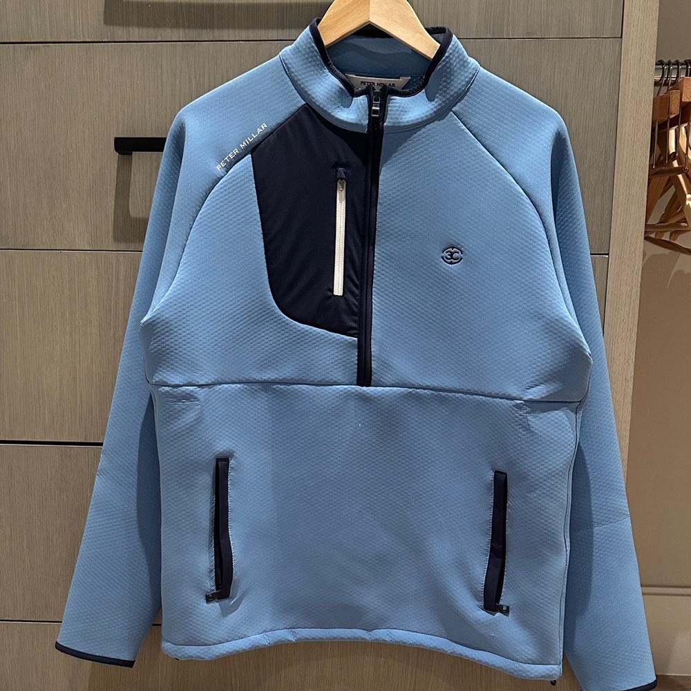 Peter Millar Light Gray and Dark Brown Performance Pullover